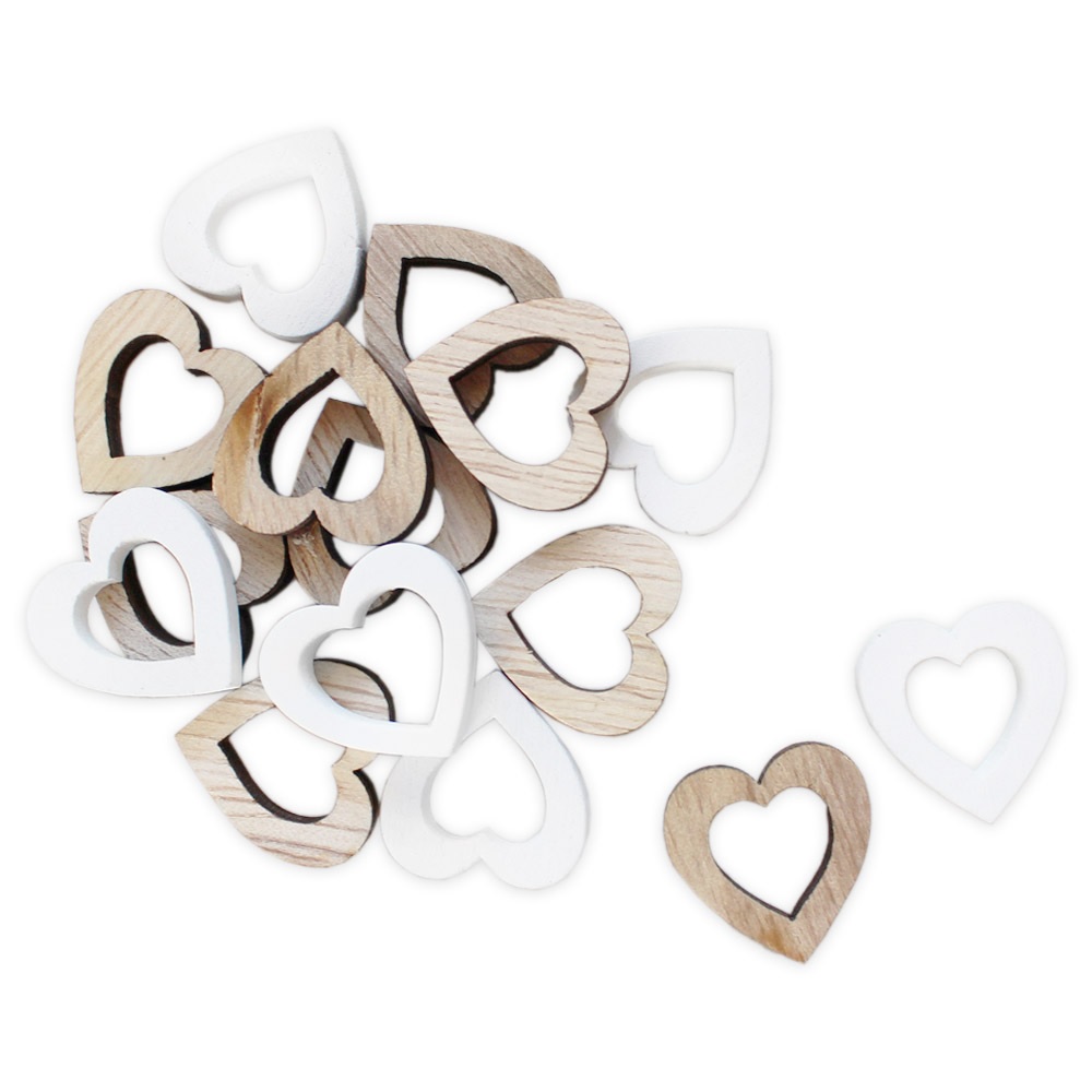 Srdce přízdoba dřevo 36ks 2cm bílá natur